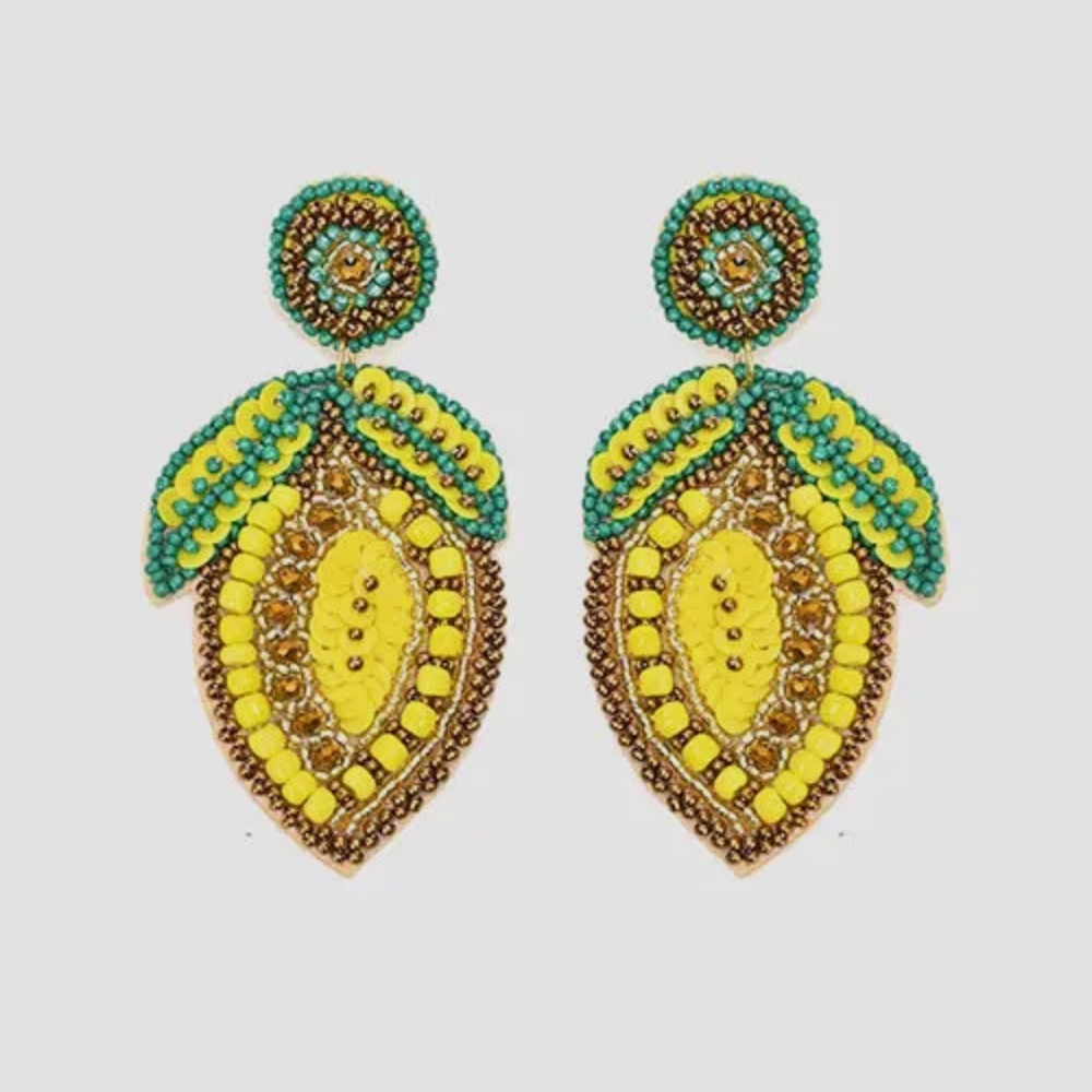 American & Beyond Vibrant Beaded Positano Lemon Earrings NWT